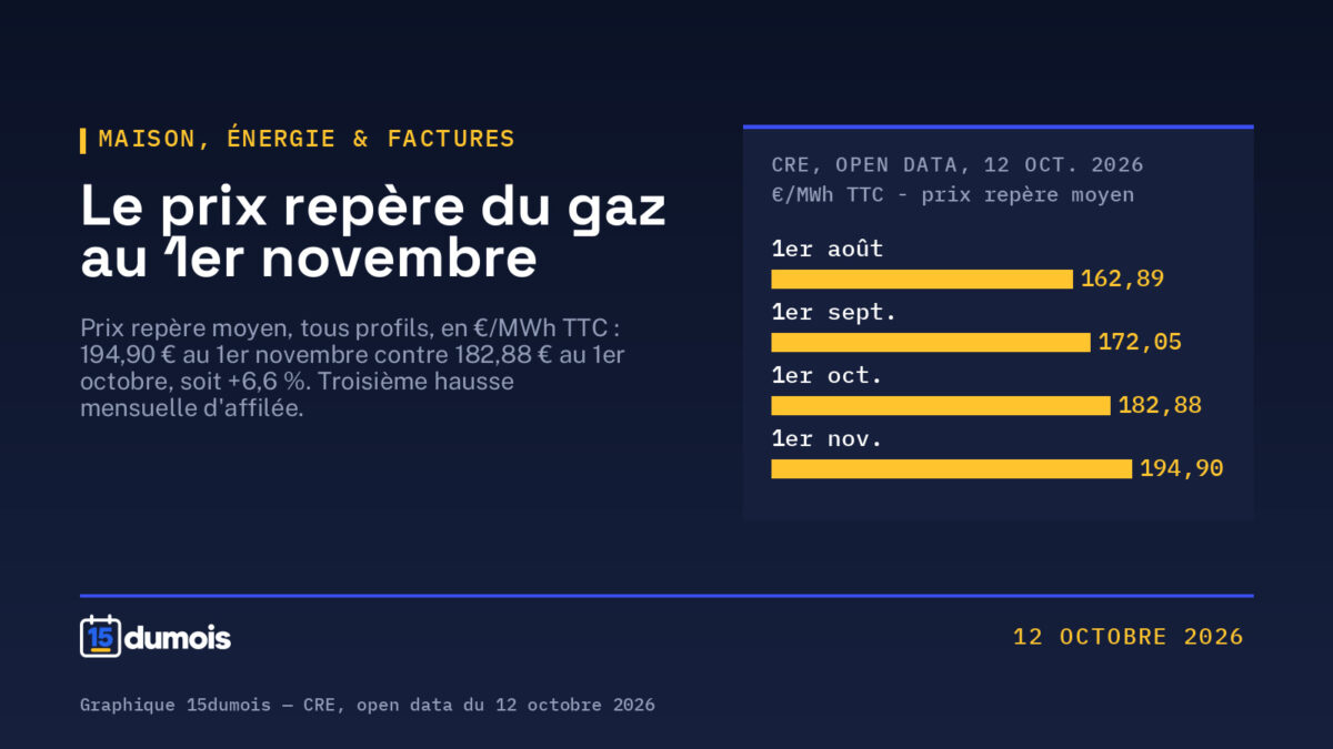 Prix repère du gaz au 1er novembre : +6,6 %, et ce qui décide si vous la payez
